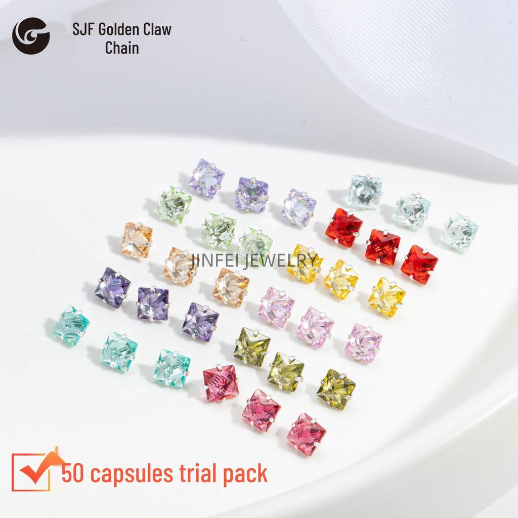 Разноцветные стразы с квадратным креплением: Прямоугольный серебристый циркон для изготовления цепочек для телефонов и бижутерии своими руками.