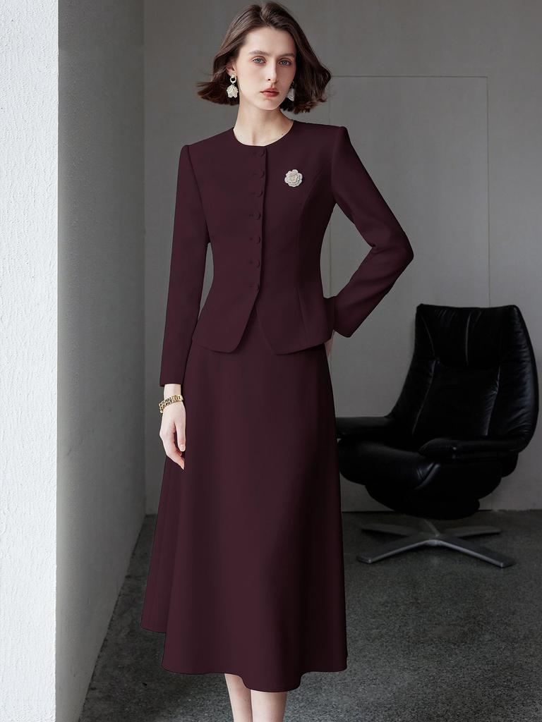 Ankola Women's Red Suit Set: Elegant Autumn/Winter Formal Coat & Umbrella Skirt Two-Piece