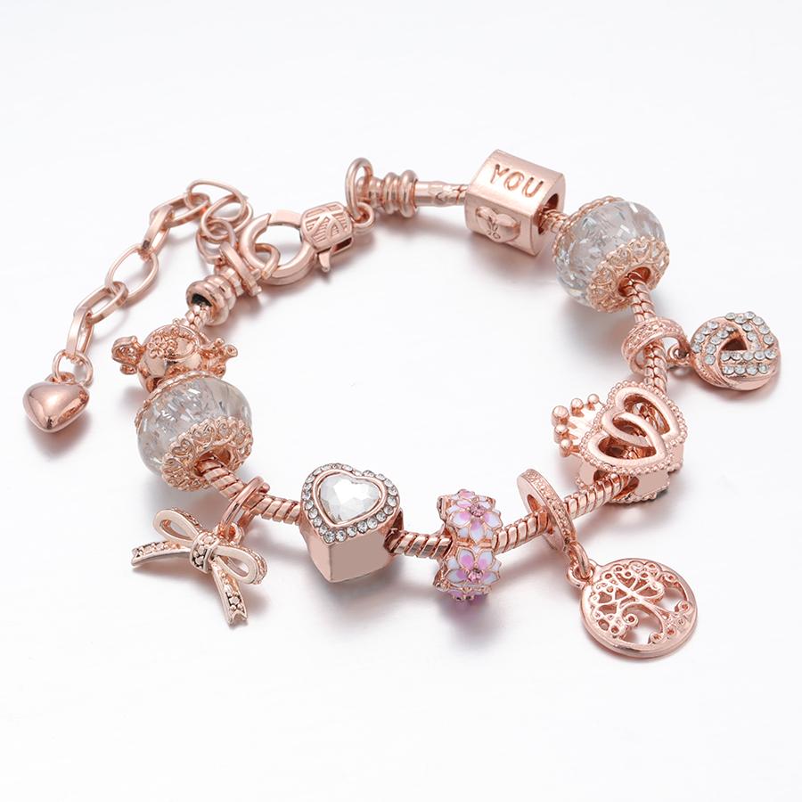 Браслет-подвеска «Древо жизни» в форме розы и золотого сердца для женщин и детей, ювелирные изделия из листьев и бисера, оригинальные подарки для вечеринок