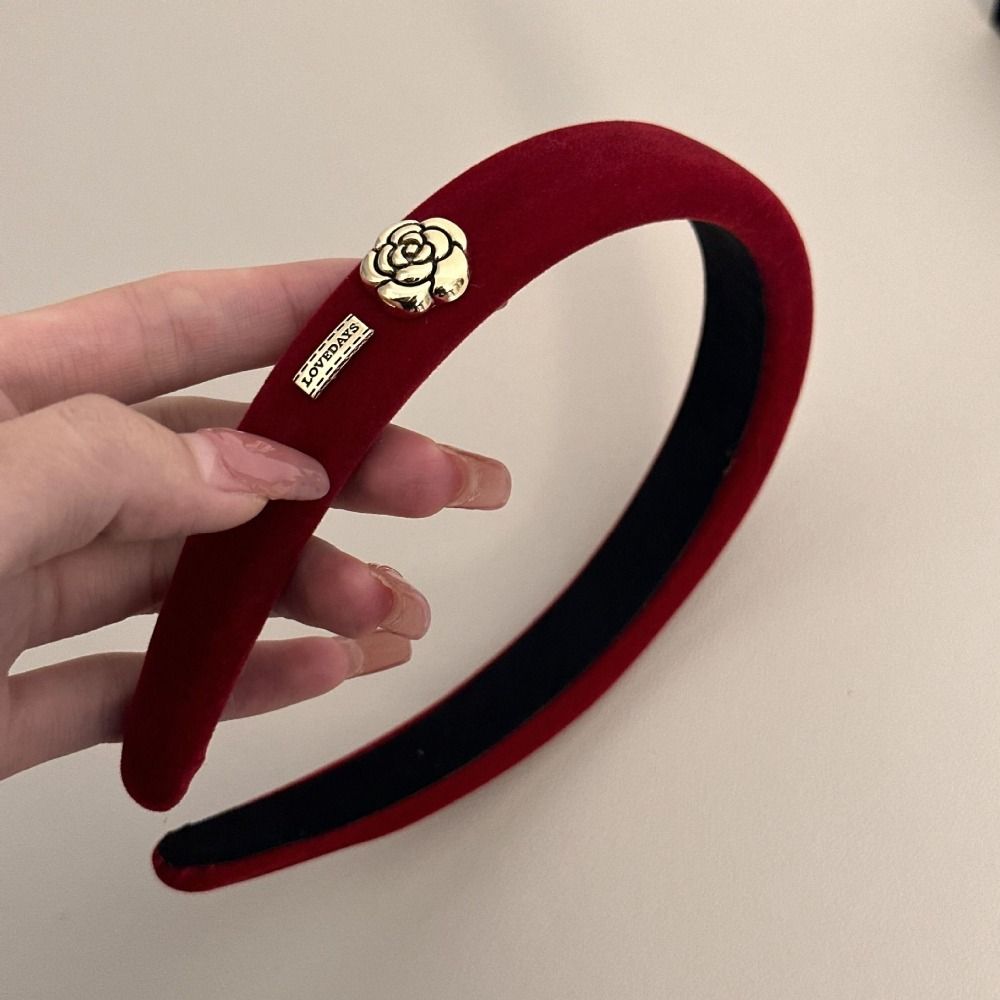 Cloth Red Sponge Headband Camellia Flowers Velvet Hair Band Creative   Girl