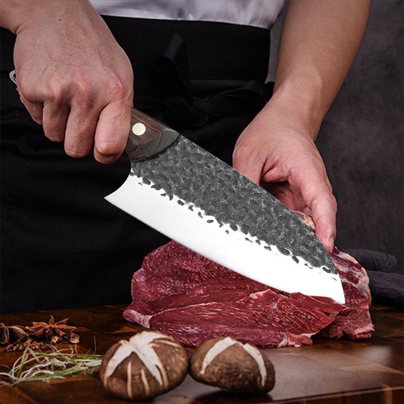 Кухонный нож Высокоуглеродистая сталь Кованый нож Профессиональный нож шеф-повара Нож-тесак Ножи для мяса, овощей, рыбы Инструменты для приготовления пищи
