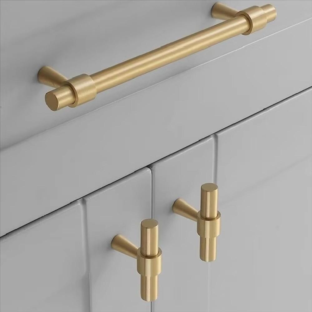 T Shape Drawer Pulls Satin Brass Cabinet Knobs Nordic Furniture Handles  Kitchen Cabinet Wardrobe