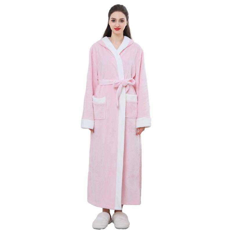 Зимняя ночная рубашка из кораллового флиса: Плотный фланелевый халат для пар, длинная пижама для мужчин и женщин, уютная домашняя одежда на осень/зиму.