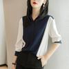 Fashion Patchwork Striped Chiffon Women Shirt Spring Lapel Long Sleeve Button Blouse Office Lady