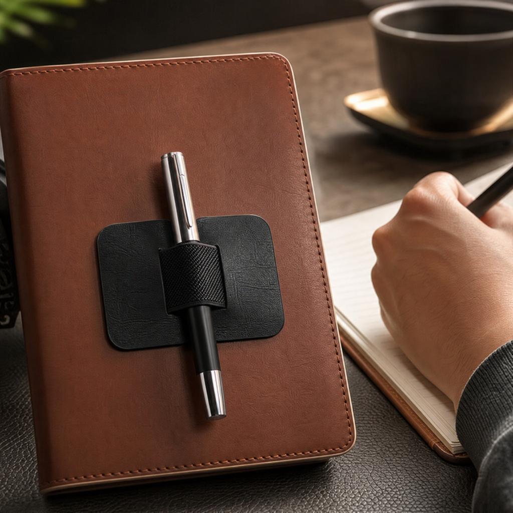 Self-Adhesive Leather Elastic Pen Holder for Desk - Stretchable Pen with Stick- Backing