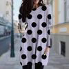 Women's Black Dots Print Crew Neck Dress Spring Fall Plus Size Dress Pocket Dresse