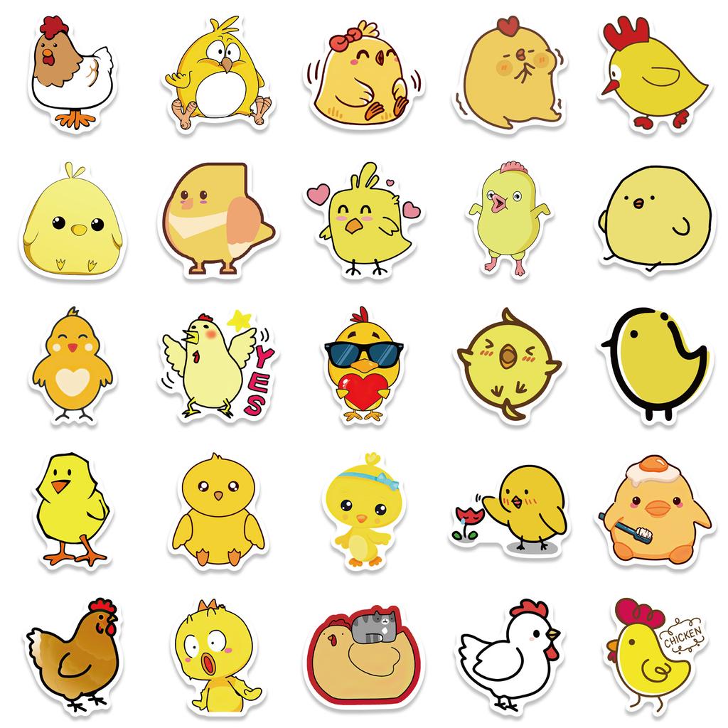 50 Cartoon Cute Little Yellow Chicken Stickers Personalized Decorative Suitcase Notebook Waterproof and Removable Without Repeating Stickers