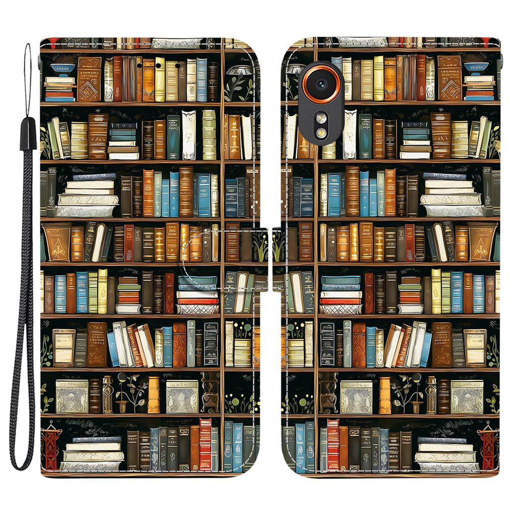 For Samsung Galaxy Xcover7 Leather Case Stand Wallet Pattern Printing Phone Cover with Wrist Strap