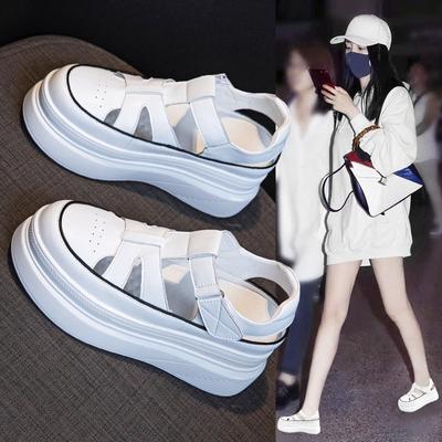 Новая ретро женская обувь на толстой подошве с полыми носками и универсальная обувь, увеличивающая рост