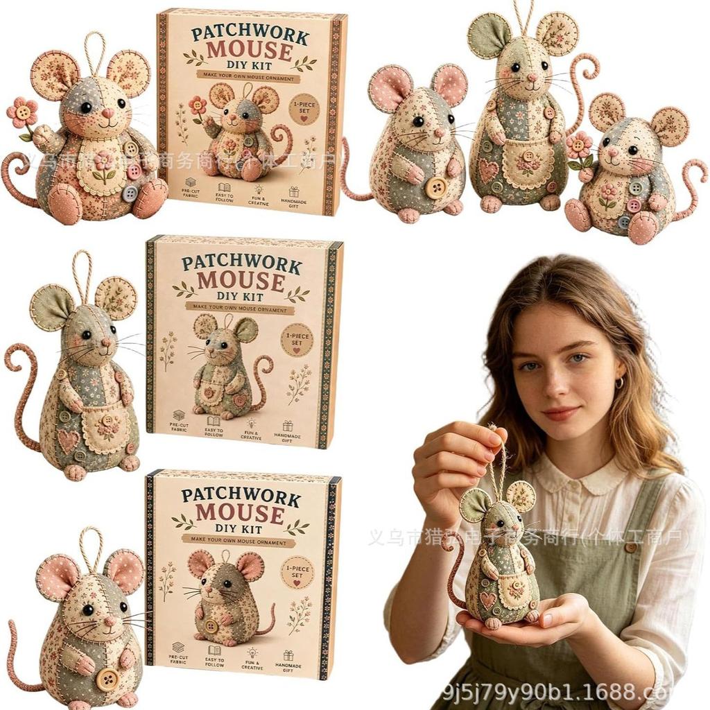 DIY Sewing Kit Stuffed Animal Craft Patchwork Mouse Plush Toy Making Set Handmade Educational Gift for Kids Adults