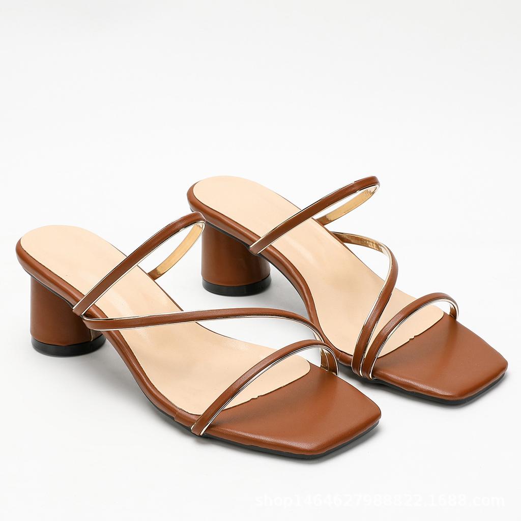 Летние новые женские прохладные шлепанцы на среднем каблуке с открытым носком, толстый каблук с босоножками на высоком каблуке