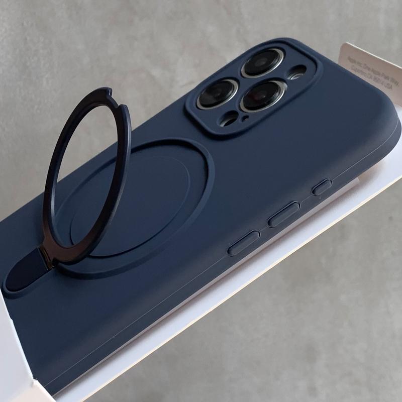 Роскошный Чехол из Жидкого Силикона Для iPhone 16 15 14 13 12 Pro Max Plus 11 Для Magsafe Зарядки Магнитный Держатель Кольцо Подставка Чехол