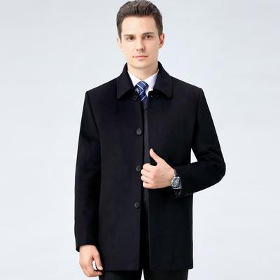 Новое мужское осенне-зимнее толстое кашемировое пальто средней длины для папы, шерстяное пальто с лацканами для людей среднего возраста из шерсти и хлопка