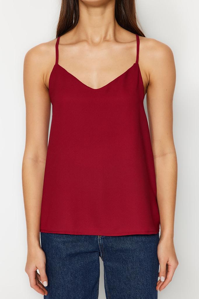 Women's Fashion New Blouse Black Basic Strap Woven Blouse