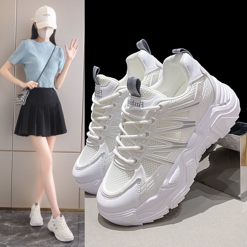 Популярные универсальные высококачественные туфли для папы, женские маленькие белые туфли 2024 года, новые кроссовки для бега на платформе, кроссовки для весны и осени