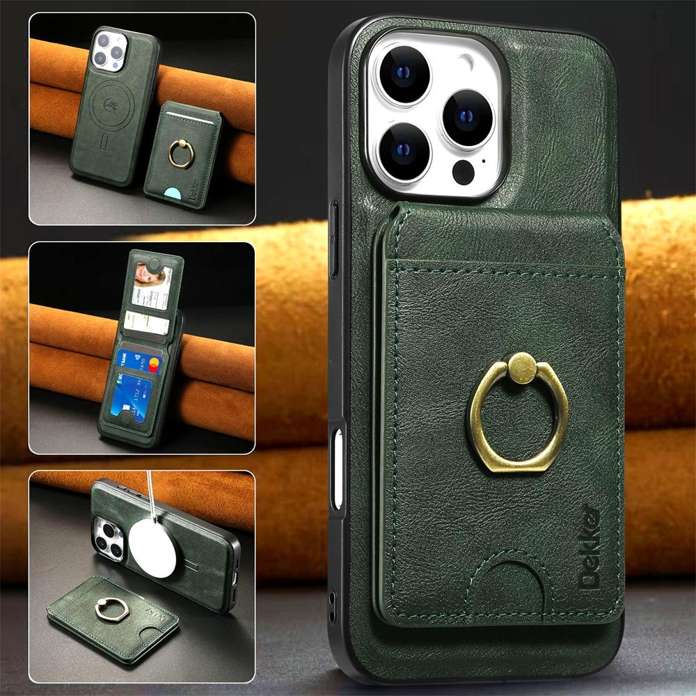 2 in 1 leather Case for IPhone 17 16 Promax 15 Plus 14 13 12 Pro Max Bracket Card Holder Wireless Charging Iphone16 Phone Cover