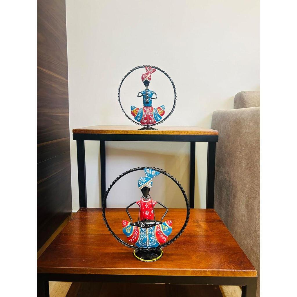Set of 2 Metal Rajasthani Musician Showpiece, Table Decorative Items for Home, Tv Unit Showpiece, Home Decoration Items (Each Size 9x10 Inch)