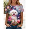 Женская футболка с изображением животных, повседневная, с круглым вырезом, короткими рукавами, топ с круглым вырезом, летняя мода