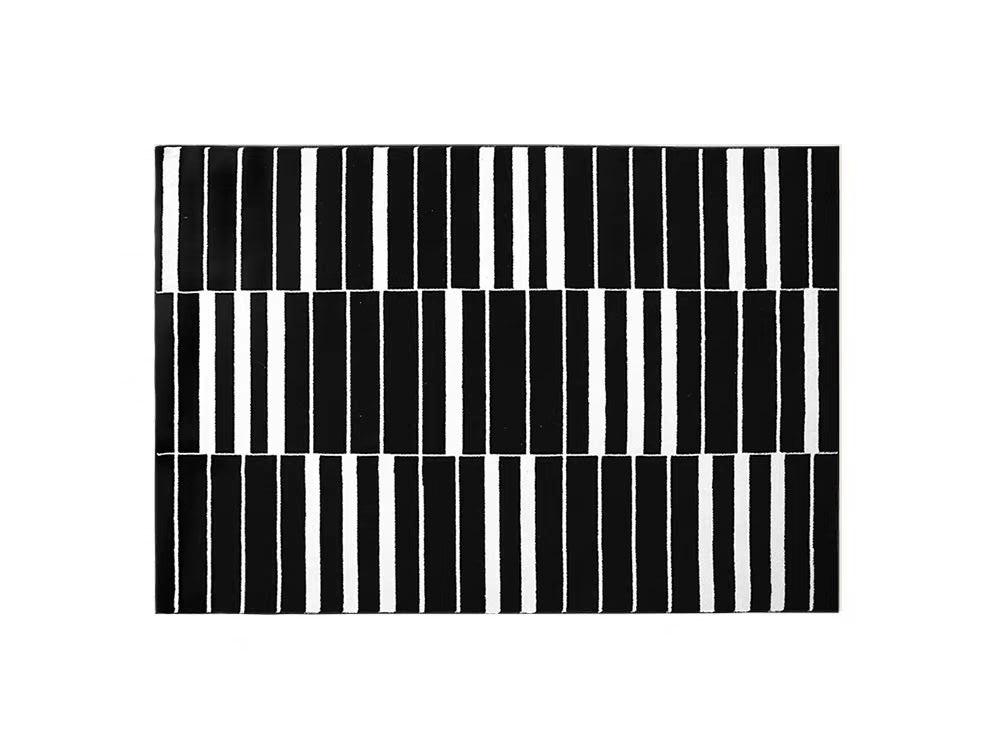 Nordic Black Stripe Plush Rug Non Slip Soft Carpet for Living Room Bedroom Bedside Study Area