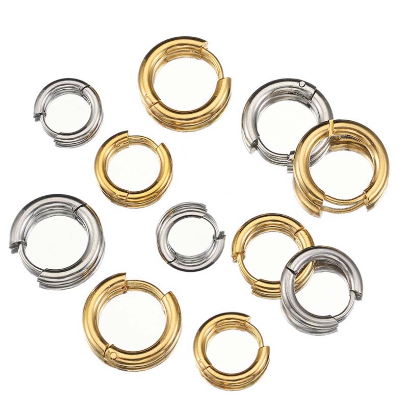 10pcs Stainless Steel Hoop Earrings Inner 8mm 12mm 18mm Women Earrings Men Punk Hiphop Bijoux Gifts Jewelry Piercing Accessories