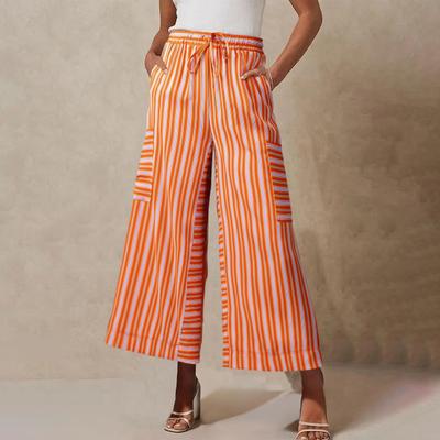 Женские брюки с эластичной талией и завязками на талии, повседневные летние брюки с широкими штанинами