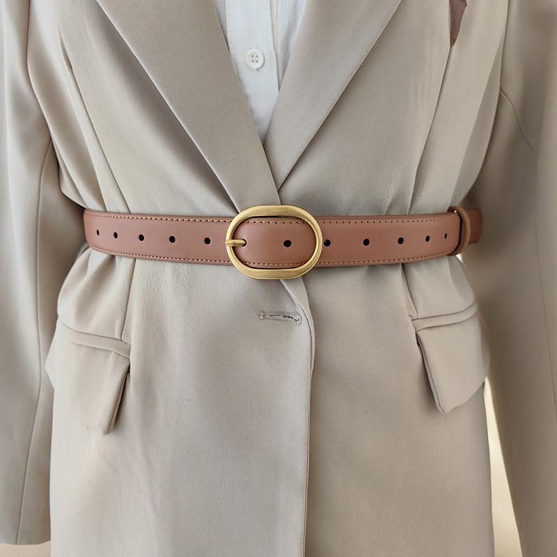 Womens Style Vintage Waist Belt Elliptical Metal Buckle Dress Belt Shapewear