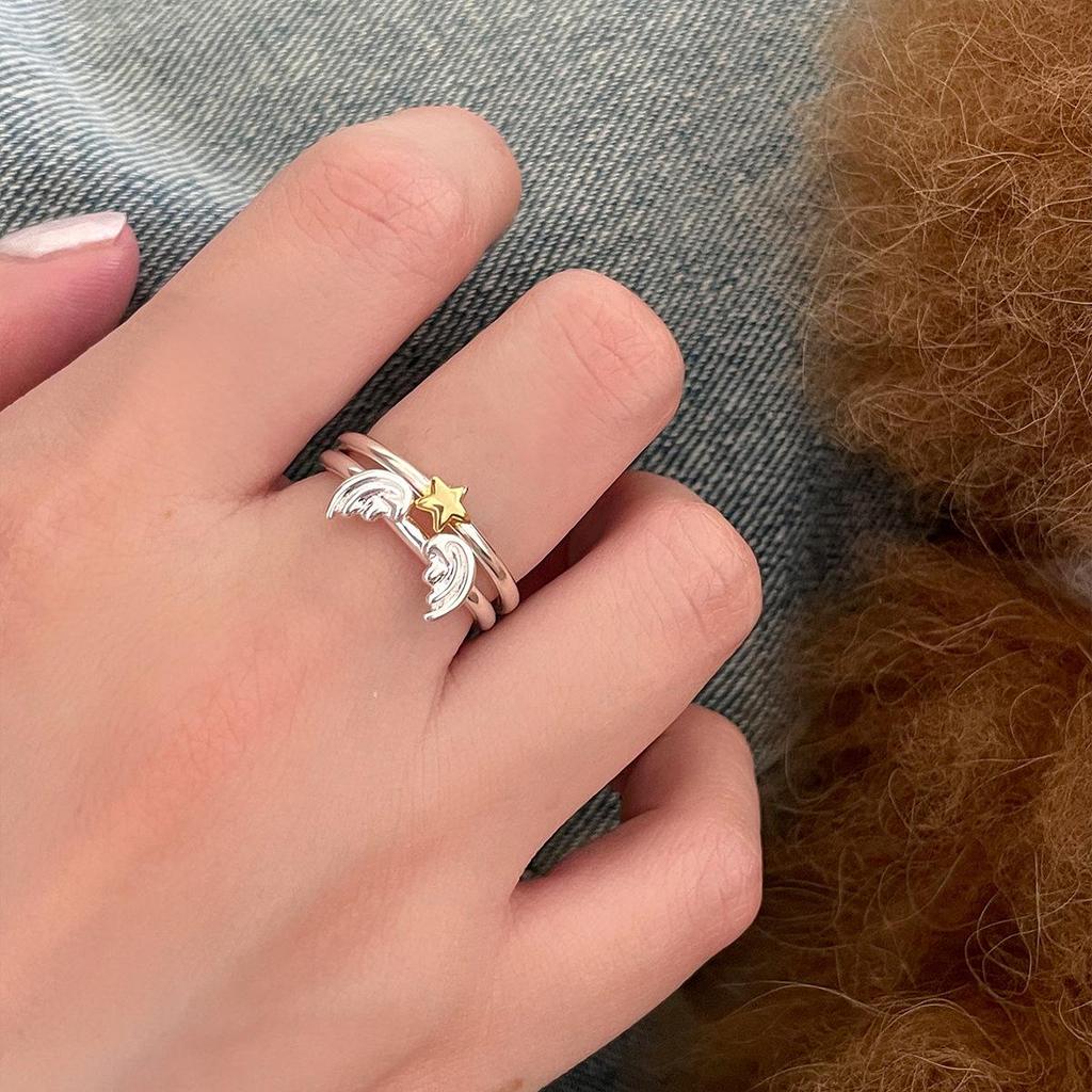 Кольцо «Сладкие Ангельские Крылья и Звезда»: Стильное открывающееся женское кольцо на указательный палец