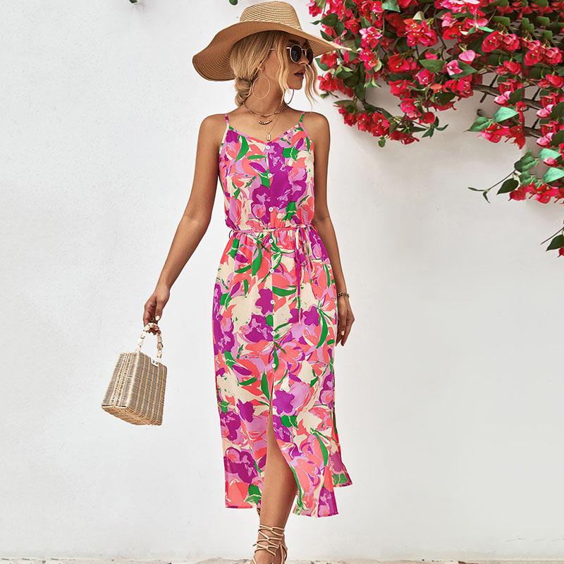 Женское летнее повседневное платье с открытой спиной и цветочным принтом