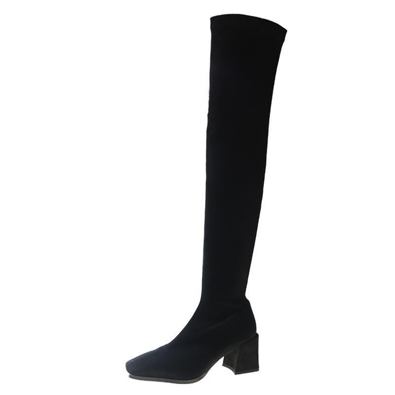 Boots Women's Coarse Heel 2026 Autumn and Winter New Medium and High Heel Boots Fleece Boots Skinny Over-the-Knee Boots Single Boots Women