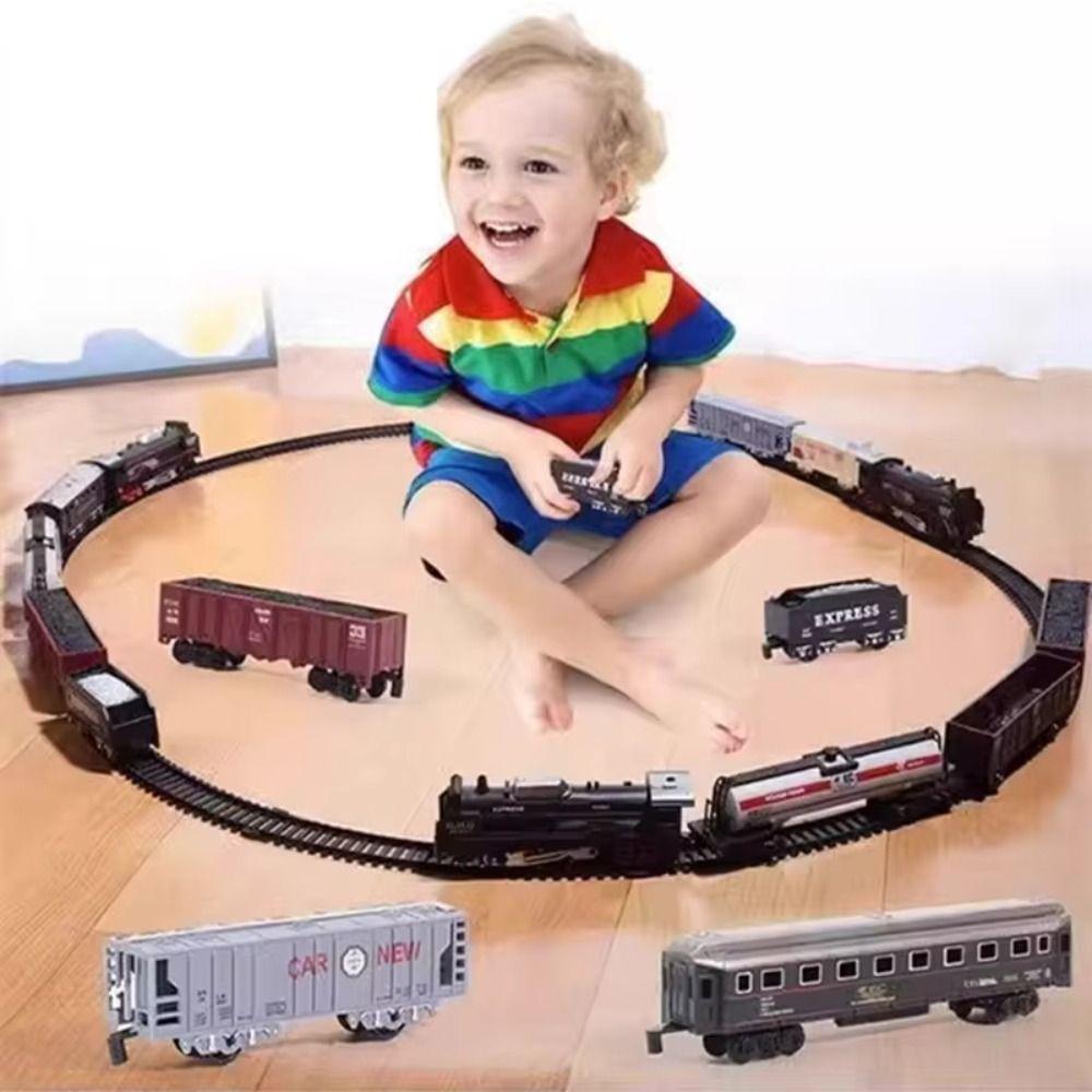 Simulation Tracks Railway Freight Train Toy Railway Track Cars Kids Gift Children