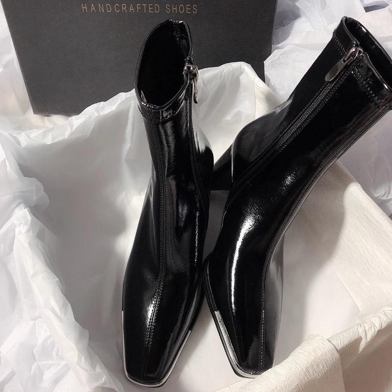 Модные французские сапоги на высоком каблуке Женские 2025 Осень и Зима Новые Квадратный носок Блочный каблук Эластичные Облегающие сапоги