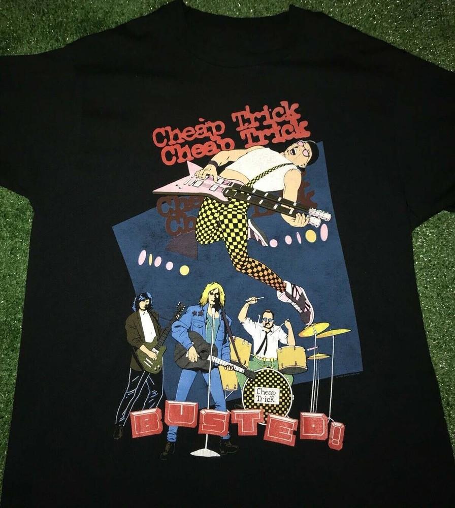 1990 Cheap Trick Busted Tour Black Unisex T Shirt Size Unisex T-Shirt