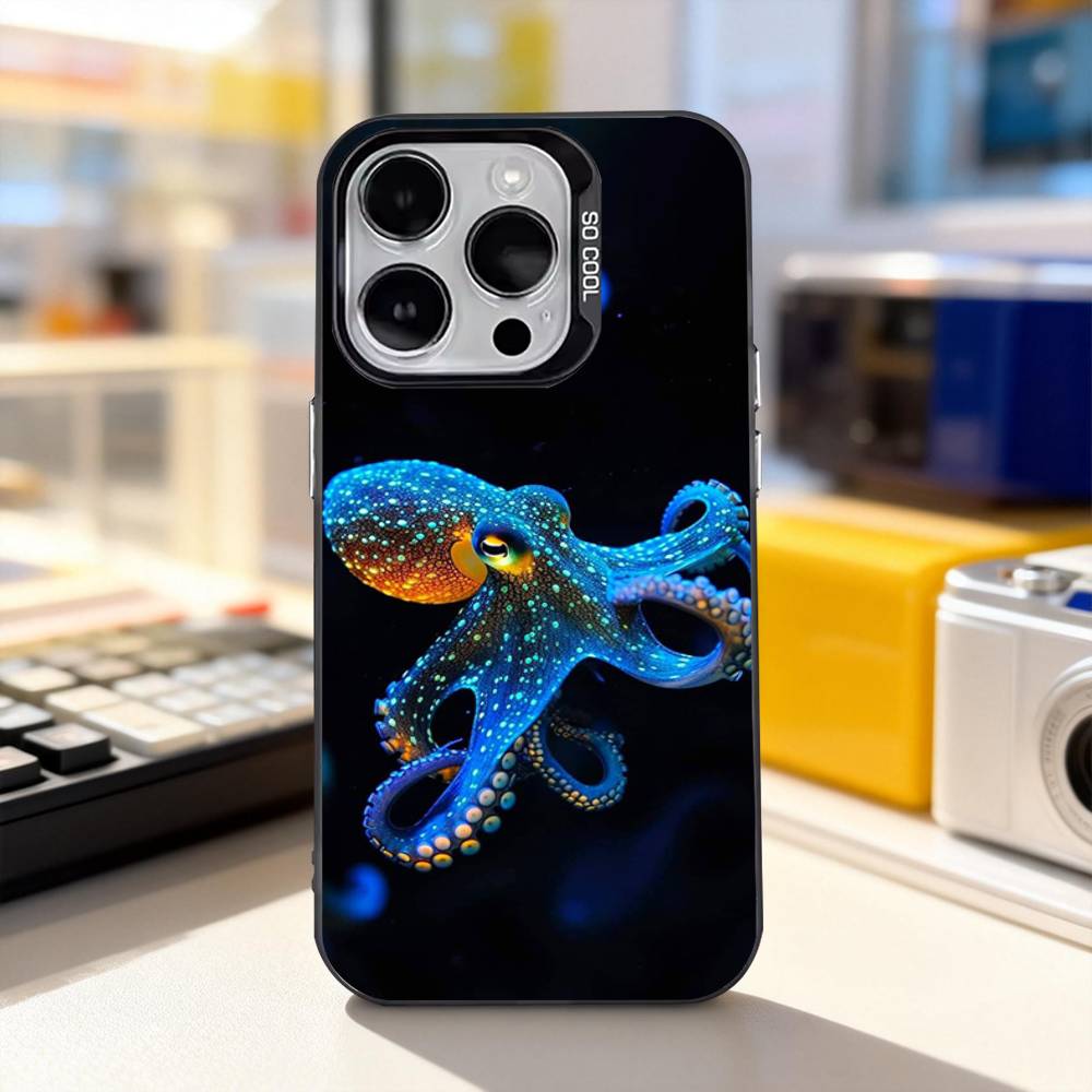 Ocean Octopus-s Marine Life For iPhone 17,16,15,14,13,12,11,Pro,Max,Plus,E,Air,Mini Anti Fall Black Matte Hard Bumper Phone Case