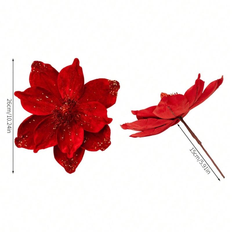 1 шт. Рождественский дом отель праздник свадебные украшения принадлежности флокированные одиночные искусственные цветы золотой порошок рождественские цветы