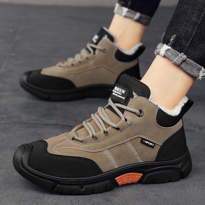 Новые модные мужские зимние плюшевые ботинки из искусственной кожи, зимние ботинки с подкладкой, утолщенные, водонепроницаемые, повседневные мужские кроссовки для походов на открытом воздухе