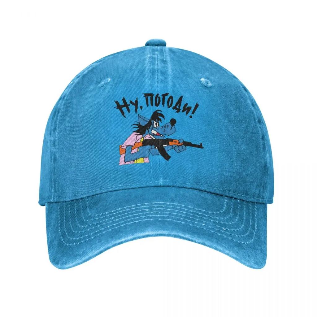 Ну, погоди! Волк Бейсболка Винтажная Потертая Джинсовая Кепка-Snapback для Мужчин Женщин Тренировок на Открытом Воздухе Мягкая Кепка Без Каркаса