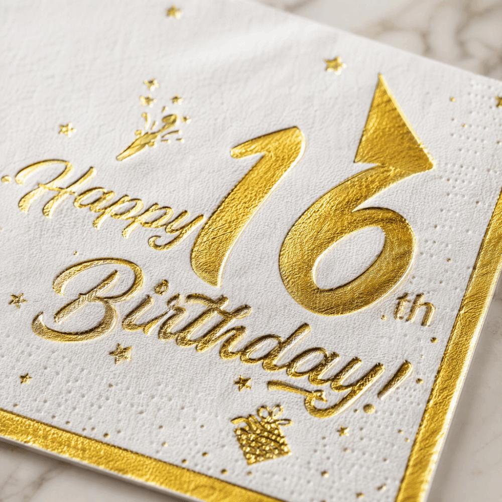 White And Gold Design Happy Birthday Napkins Tissue Paper Napkins Table Decoration