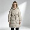Winter medium and long hooded cotton-padded clothes for women with waist straps and thin knee-length thickened loose cotton-padded jacket