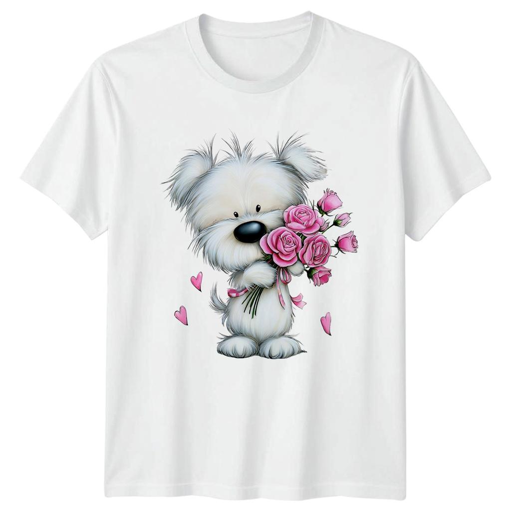 Puppy With Roses Flowers Unisexs TShirt Unisexs Tee Graphic Unisex Top