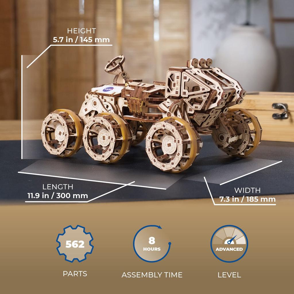 Ugears Manned Mars Rover Drive 70206 Wooden 3D No Glue or Tools Required 6-Wheel Puzzle, Puzzle,