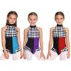 Girls Clown Costume Sparkly Rhinestones Jumpsuit Halter Sleeveless Plaid Pattern Ruffled Trim Bodysuit