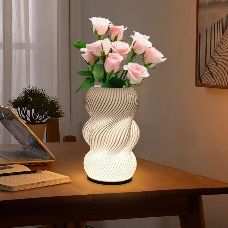 Светодиодная настольная лампа-ваза с подсветкой, 3D-печать, витая форма, скандинавский минимализм, двойного назначения, для цветочных композиций, уникальный декоративный подарок для спальни и кабинета
