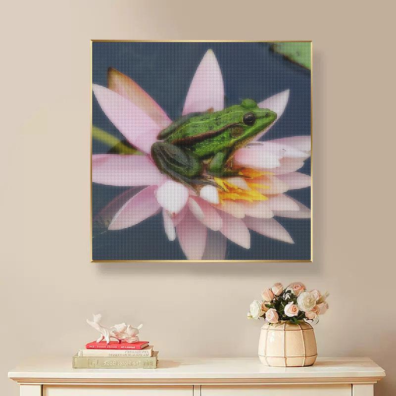 DIY алмазная живопись, вышивка, лягушка, набор горный хрусталь, лотос, полный круглый алмаз, животное, украшение для дома 40x40 см/16x16 дюймов
