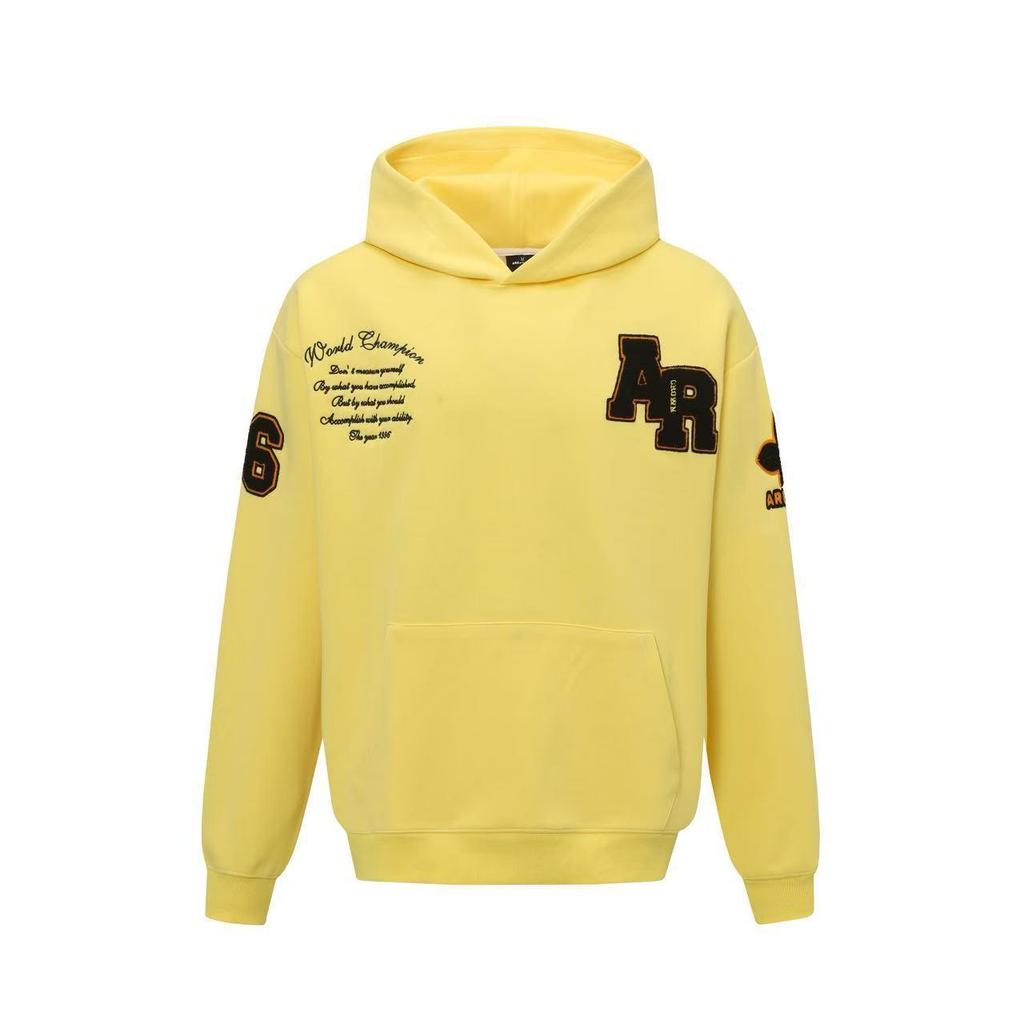 Unisex Guochao Heavyweight AR Embroidery Hoodie with Stand-Up Collar, Velvet Lined, Loose Fit, Autumn/Winter Style.