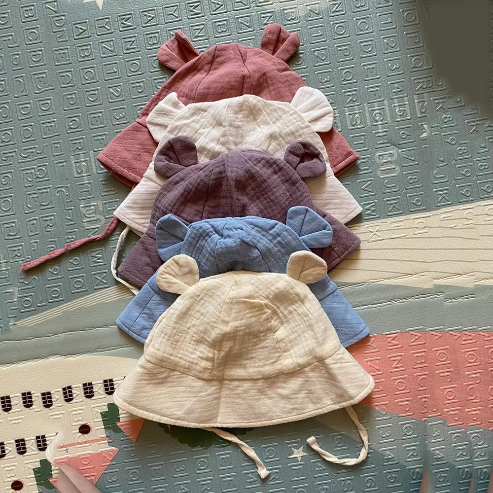 Newborn Boys Girls Bucket Hat Summer Kids Toddler Panama Cap 0 to 12 Months Soft Cotton Baby Sun Hat With Ears Cute Bunny