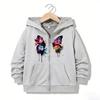 Children Clothing Zipper Hoodie Funny Casual Butterfly Letter Hoodies Jackets Boys Girls Y2K Zip Up Sweatshirt Hoodies