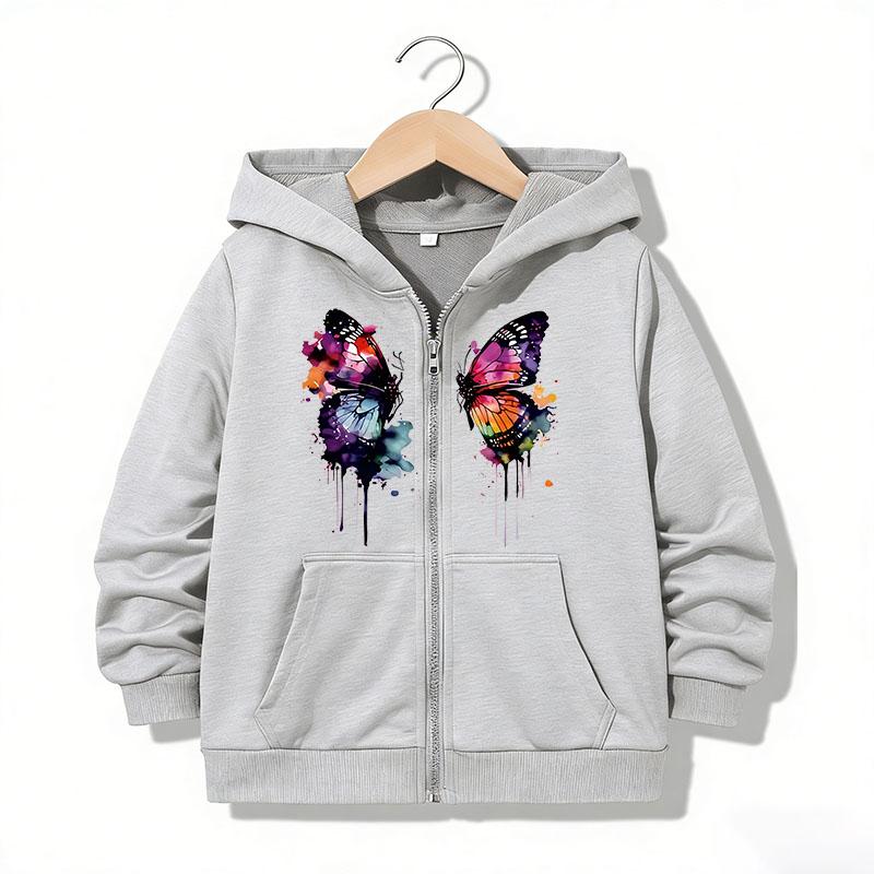 Children Clothing Zipper Hoodie Funny Casual Butterfly Letter Hoodies Jackets Boys Girls Y2K Zip Up Sweatshirt Hoodies