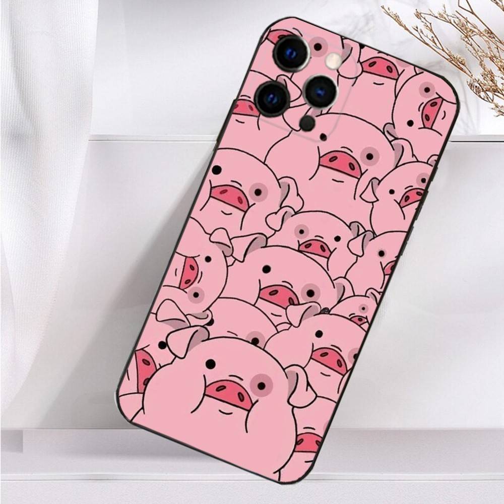 Милый мультяшный поросенок Чехол для телефона iPhone 16,15,14,13,12,11 Plus,Pro Max,XS,X,XR,SE,Mini,8,7 Мягкий силиконовый Черный чехол