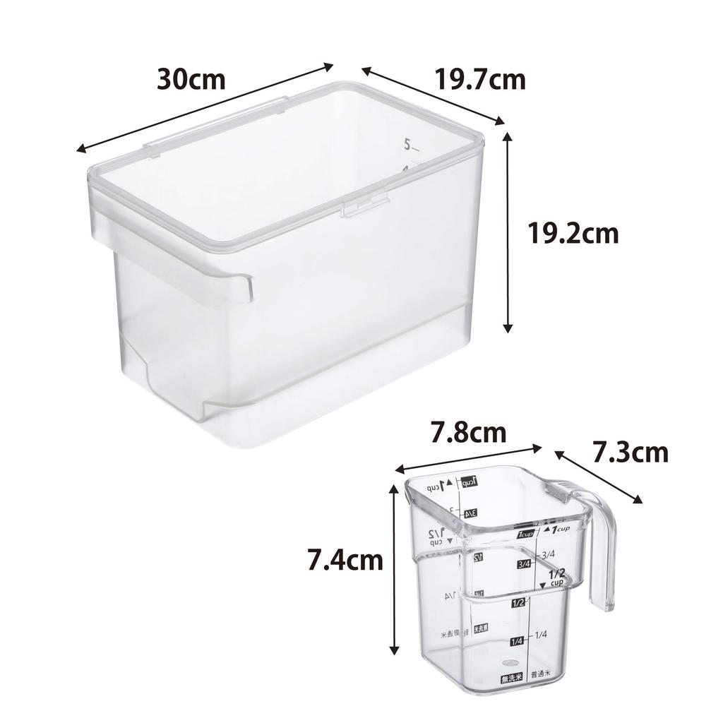 Yamazaki Rice Rice 5kg Measuring Cup 3379 Container, Airtight, Under-Sink Container, Capacity, Plate, Included, Clear,