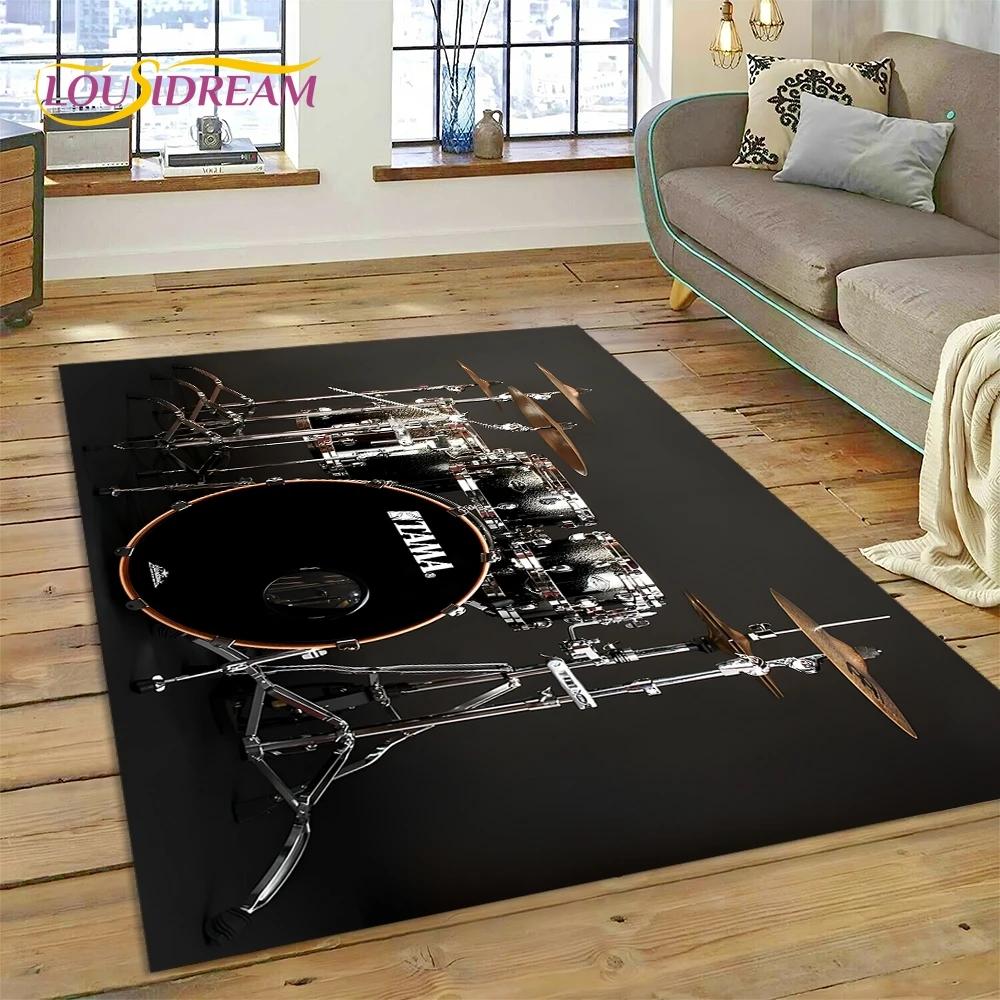 3D Drum Kit Drum Stand Set Music Instruments Rug Carpet for Living Room Bedroom Home Decor,Non-slip Decoration for Sofa Doormat